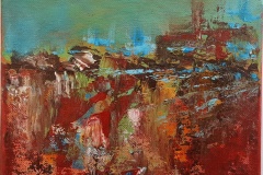 Abstract deep red and blue-green