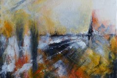Abstract landscape in black, orange and yellow